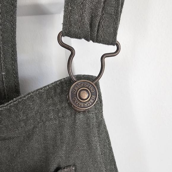 American Original Rewash Olive Green Overall Shorts With Pockets Small - Picture 3 of 11